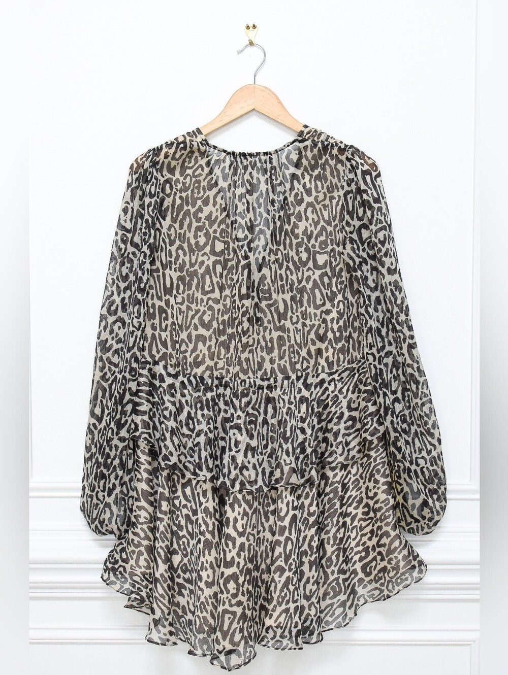 Shona Joy Mariposa Animal Print Tiered Mini Dress Leopard Drawstring Waist Sz 2 - Picture 6 of 10